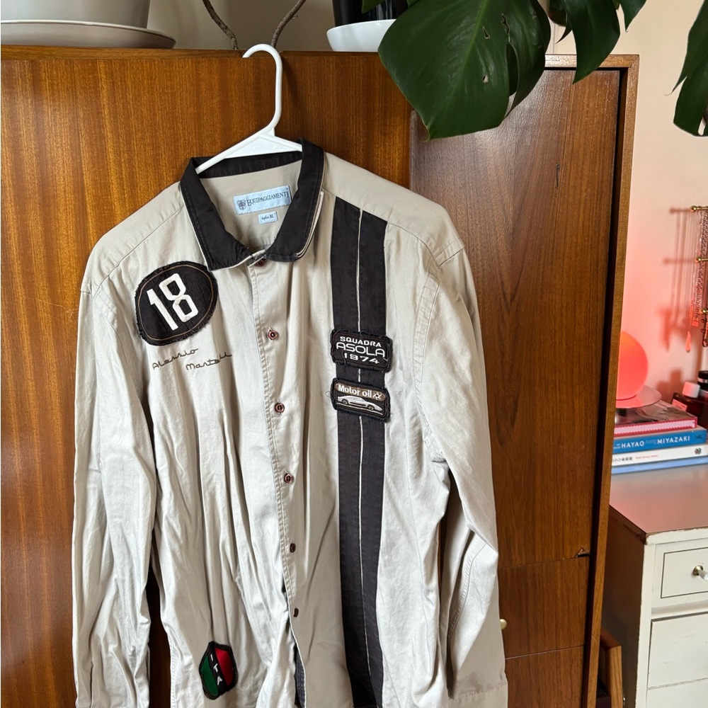 Men's Beige Racing Stripe Casual Shirt Jacket